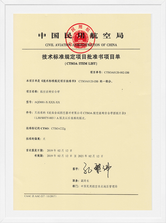 凌海PP电子CTSOA项目单-航空座椅安全带